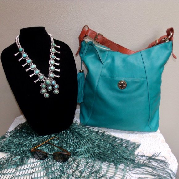 Isaac Mizrahi Handbags - Authentic ISSAC MIZRAHI Turquoise Blue Leather Extra Large Tote
